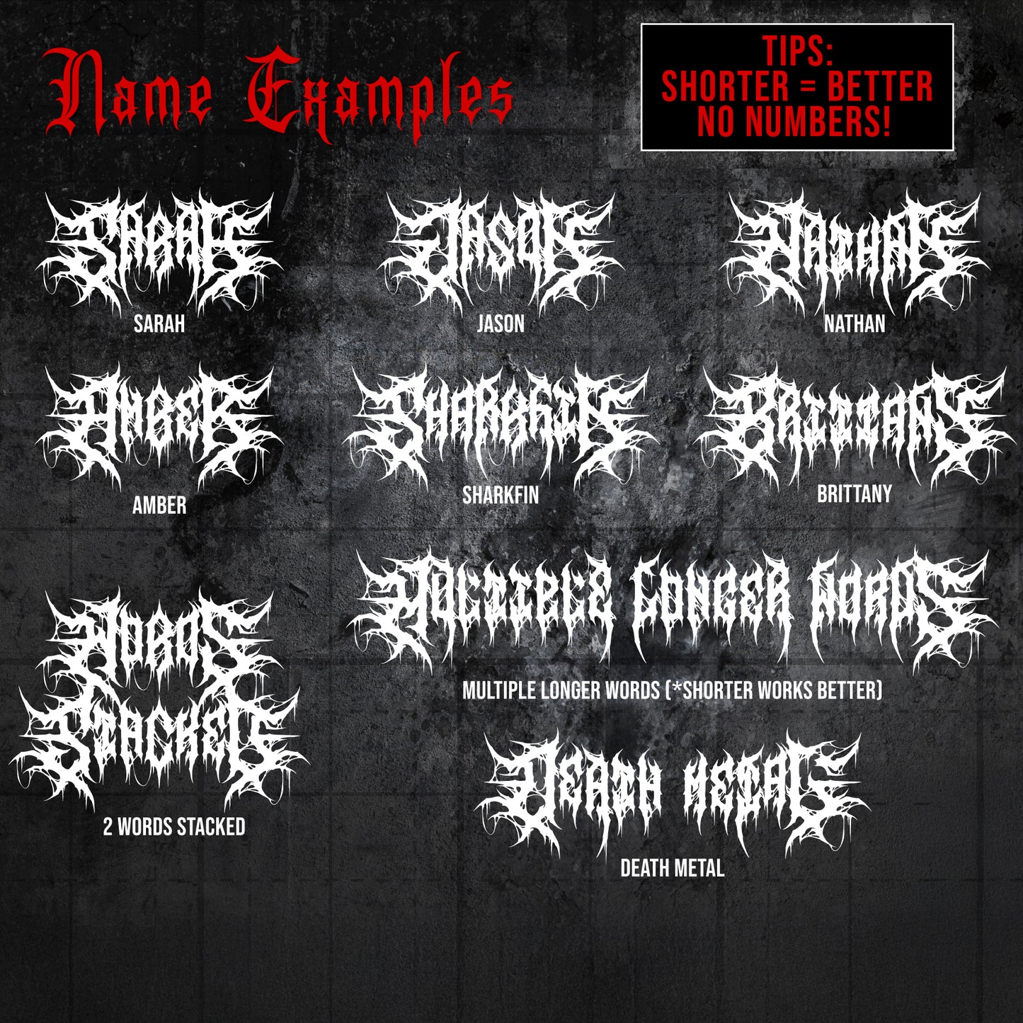 Custom Death Metal Text Decal