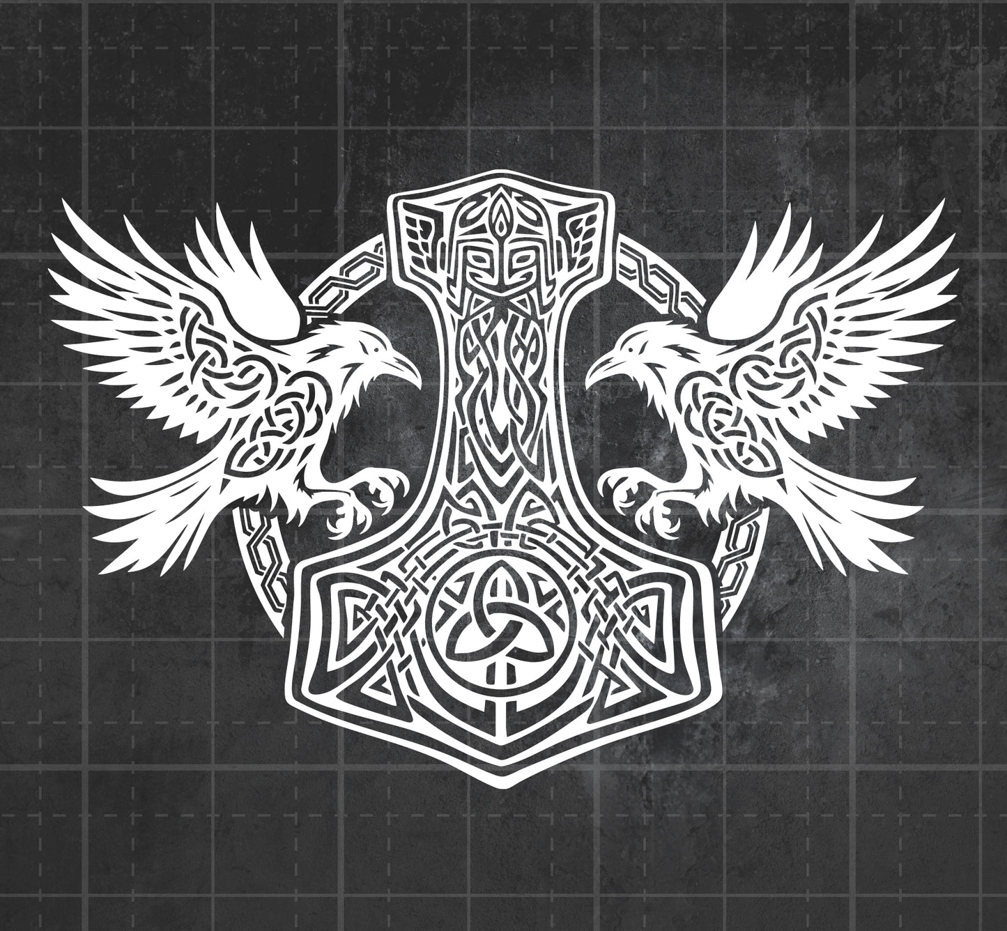 Encircled Mjolnir With Ravens -  Premium Vinyl Decal