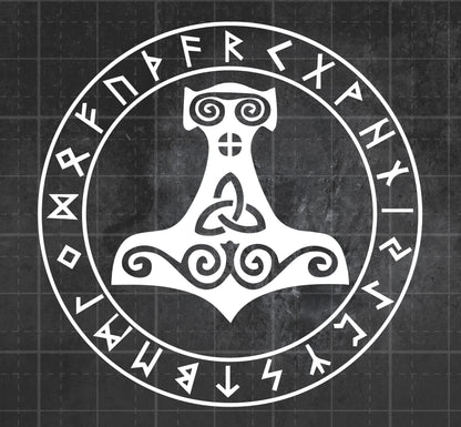 Runed Mjolnir (Thor's Hammer) -  Premium Vinyl Decal