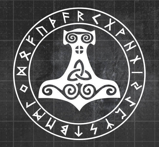 Runed Mjolnir (Thor's Hammer) -  Premium Vinyl Decal