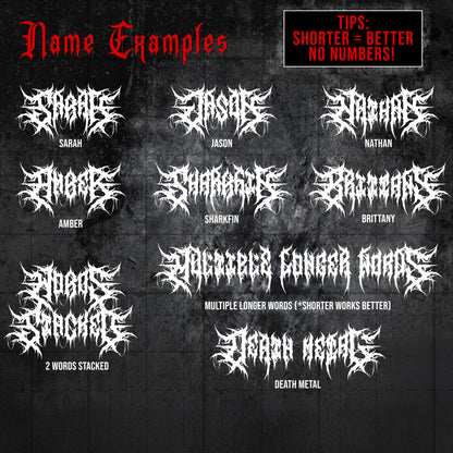 Custom Death Metal Text Decal